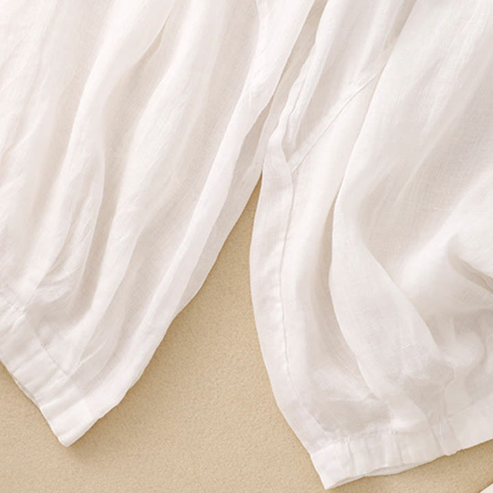 Pantalon sarouel en coton et lin pour femme, avec poches, motif brodé de Buddha Stones - image 8