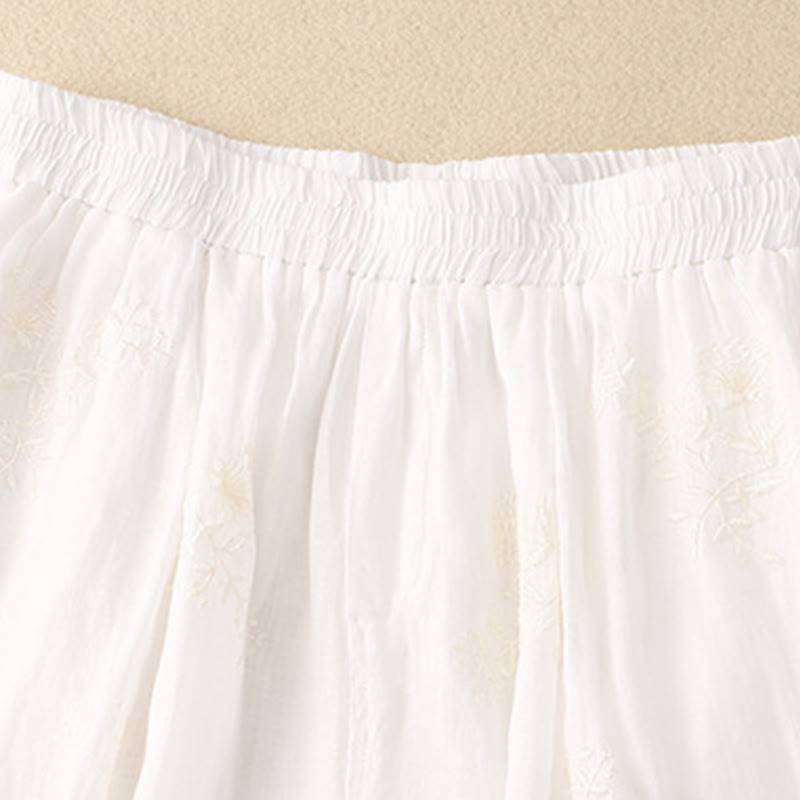 Pantalon sarouel en coton et lin pour femme, avec poches, motif brodé de Buddha Stones - image 7