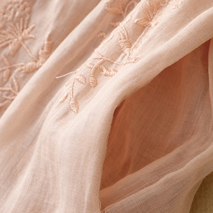 Pantalon sarouel en coton et lin pour femme, avec poches, motif brodé de Buddha Stones - image 13