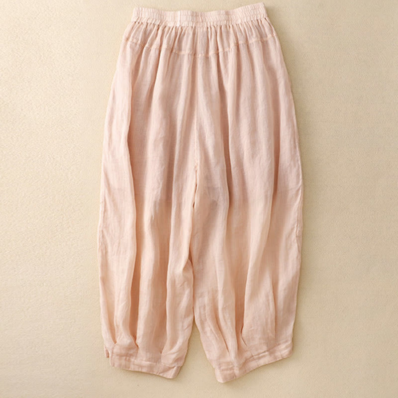 Pantalon sarouel en coton et lin pour femme, avec poches, motif brodé de Buddha Stones - image 12