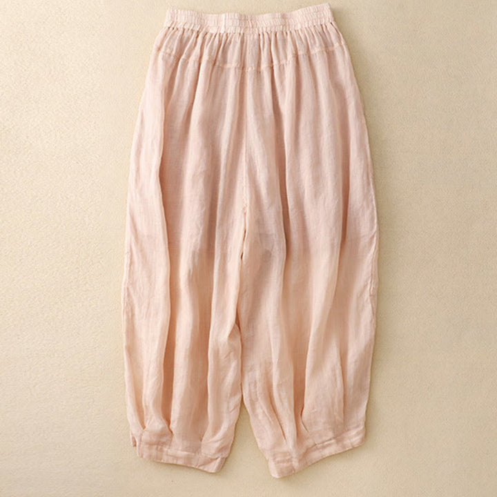 Pantalon sarouel en coton et lin pour femme, avec poches, motif brodé de Buddha Stones - image 12