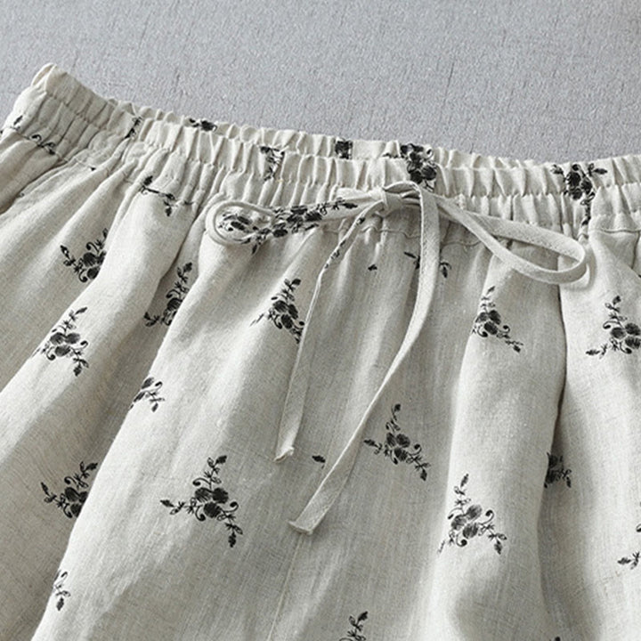 Pantalon sarouel en coton et lin pour femme avec poches, motif floral à pois et Buddha Stones - image 4