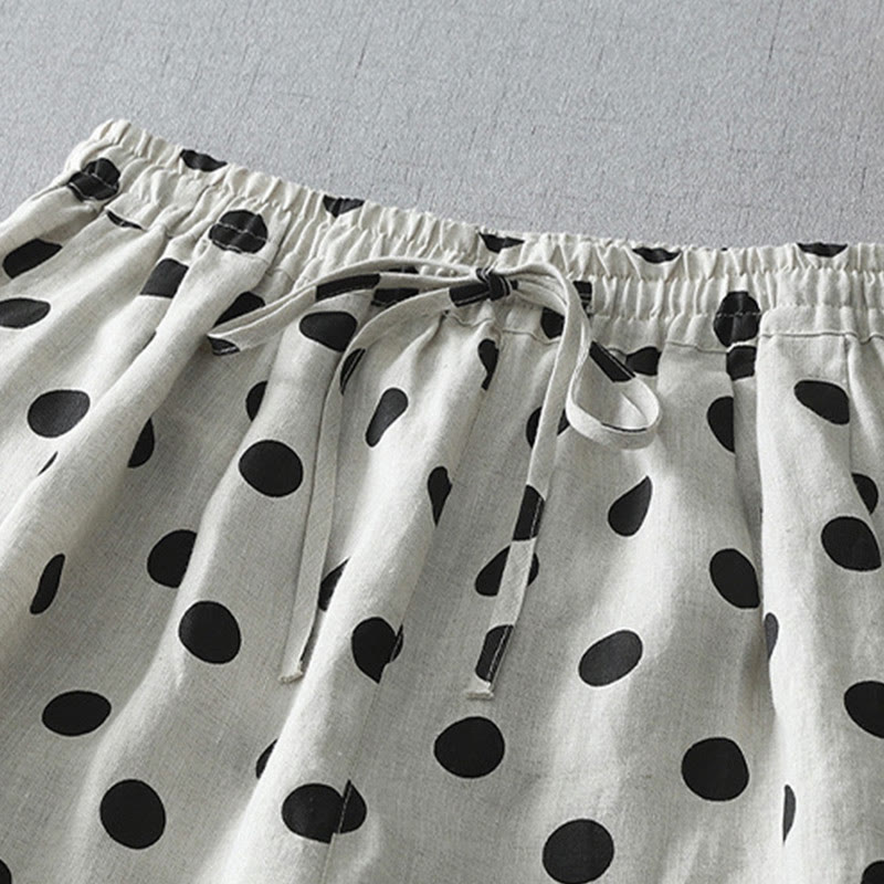 Pantalon sarouel en coton et lin pour femme avec poches, motif floral à pois et Buddha Stones - image 14