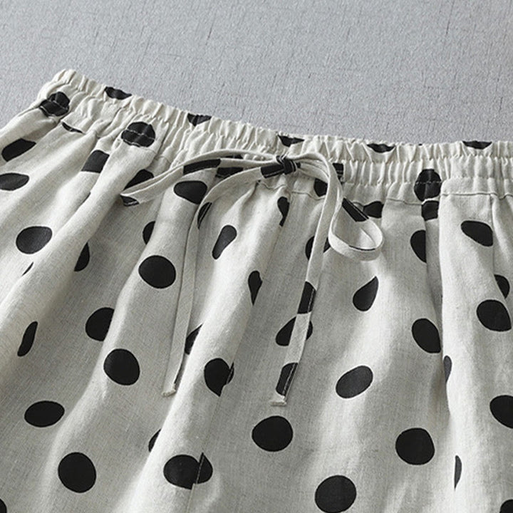 Pantalon sarouel en coton et lin pour femme avec poches, motif floral à pois et Buddha Stones - image 14