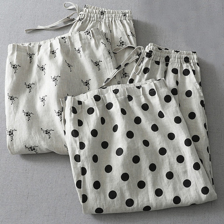 Pantalon sarouel en coton et lin pour femme avec poches, motif floral à pois et Buddha Stones - image 16