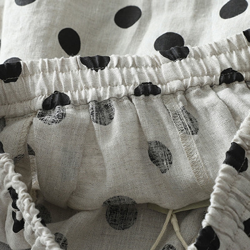 Pantalon sarouel en coton et lin pour femme avec poches, motif floral à pois et Buddha Stones - image 12