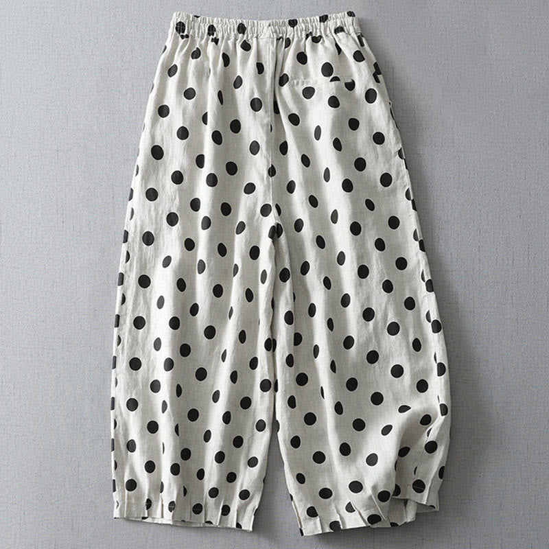 Pantalon sarouel en coton et lin pour femme avec poches, motif floral à pois et Buddha Stones - image 5