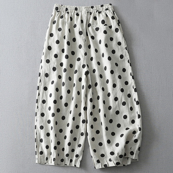 Pantalon sarouel en coton et lin pour femme avec poches, motif floral à pois et Buddha Stones - image 5