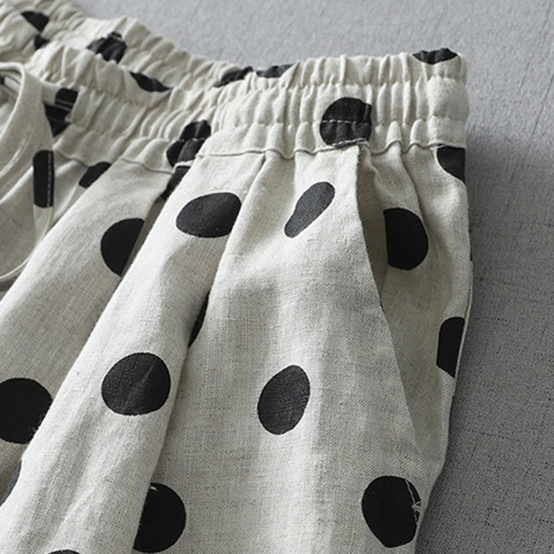 Pantalon sarouel en coton et lin pour femme avec poches, motif floral à pois et Buddha Stones - image 10