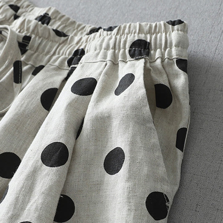 Pantalon sarouel en coton et lin pour femme avec poches, motif floral à pois et Buddha Stones - image 10