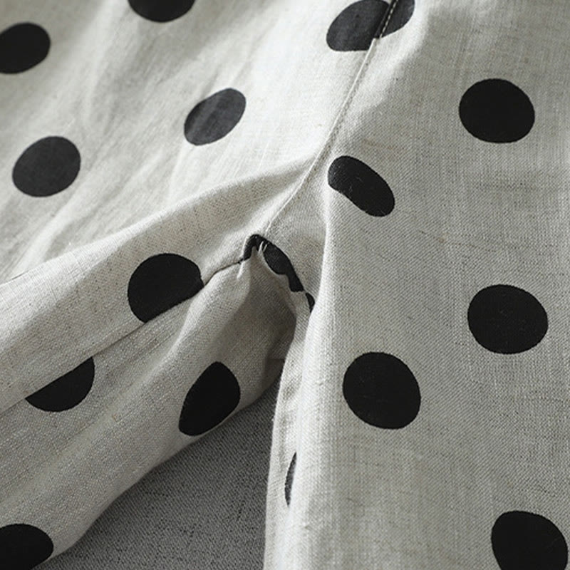 Pantalon sarouel en coton et lin pour femme avec poches, motif floral à pois et Buddha Stones - image 11