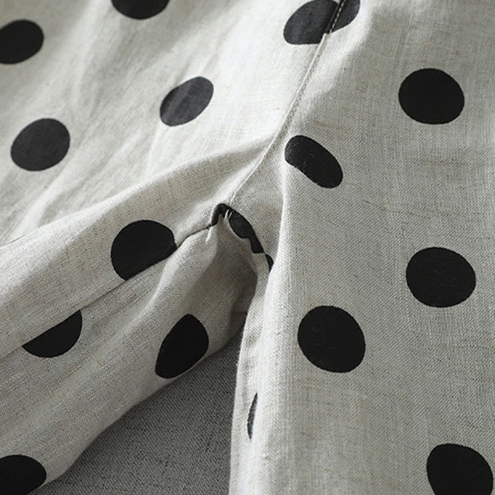 Pantalon sarouel en coton et lin pour femme avec poches, motif floral à pois et Buddha Stones - image 11
