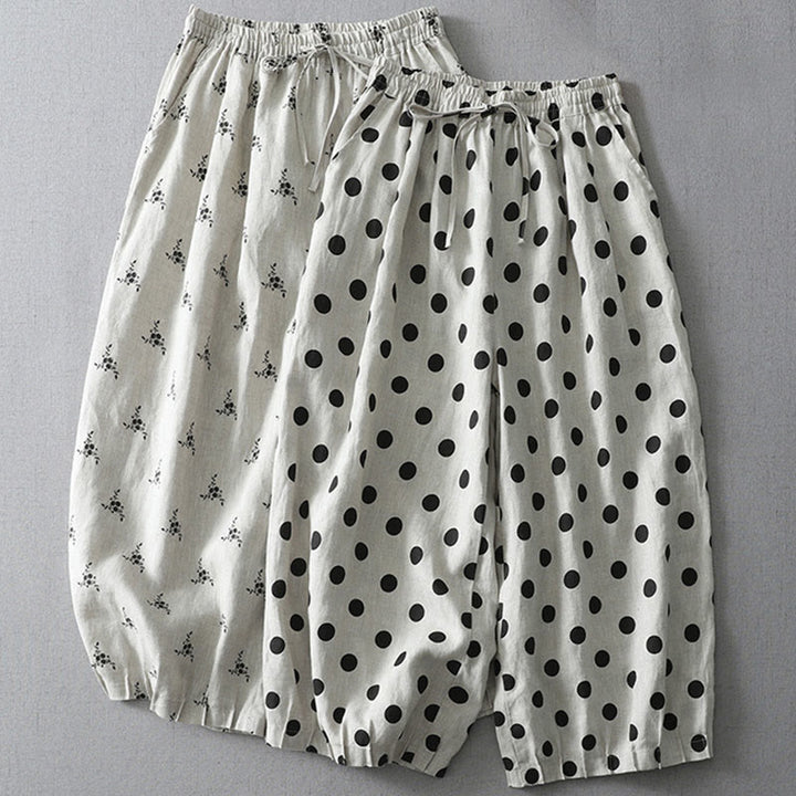 Pantalon sarouel en coton et lin pour femme avec poches, motif floral à pois et Buddha Stones - image 15