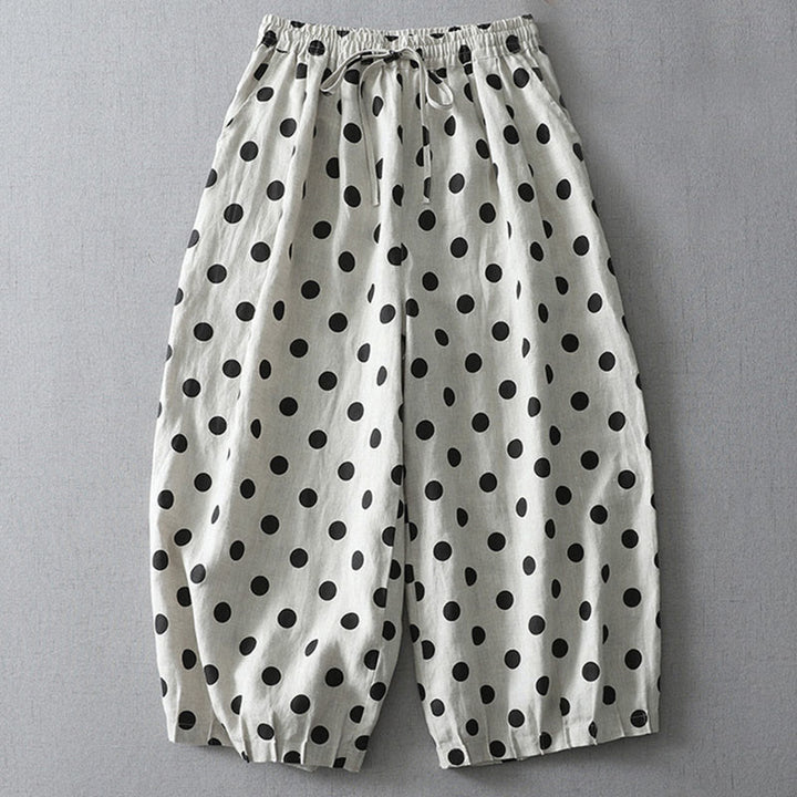 Pantalon sarouel en coton et lin pour femme avec poches, motif floral à pois et Buddha Stones - Motif à pois - US12，UK/AU16，EU44 (2XL) - image 4