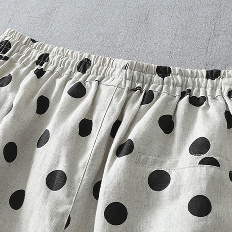 Pantalon sarouel en coton et lin pour femme avec poches, motif floral à pois et Buddha Stones - image 9