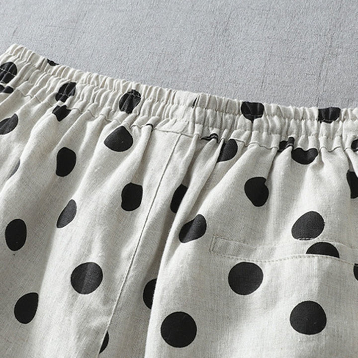 Pantalon sarouel en coton et lin pour femme avec poches, motif floral à pois et Buddha Stones - image 9