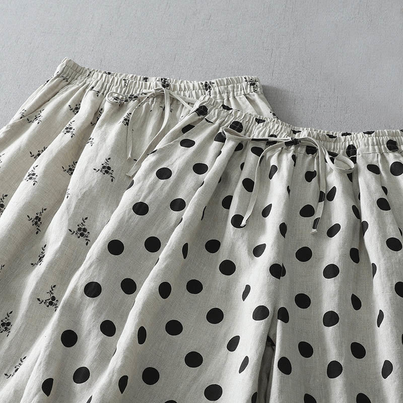 Pantalon sarouel en coton et lin pour femme avec poches, motif floral à pois et Buddha Stones - image 17
