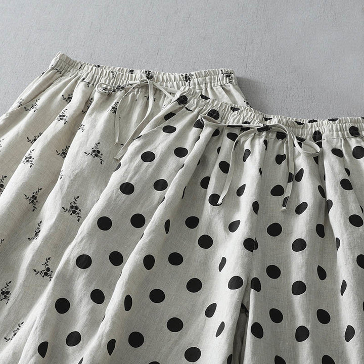 Pantalon sarouel en coton et lin pour femme avec poches, motif floral à pois et Buddha Stones - image 17