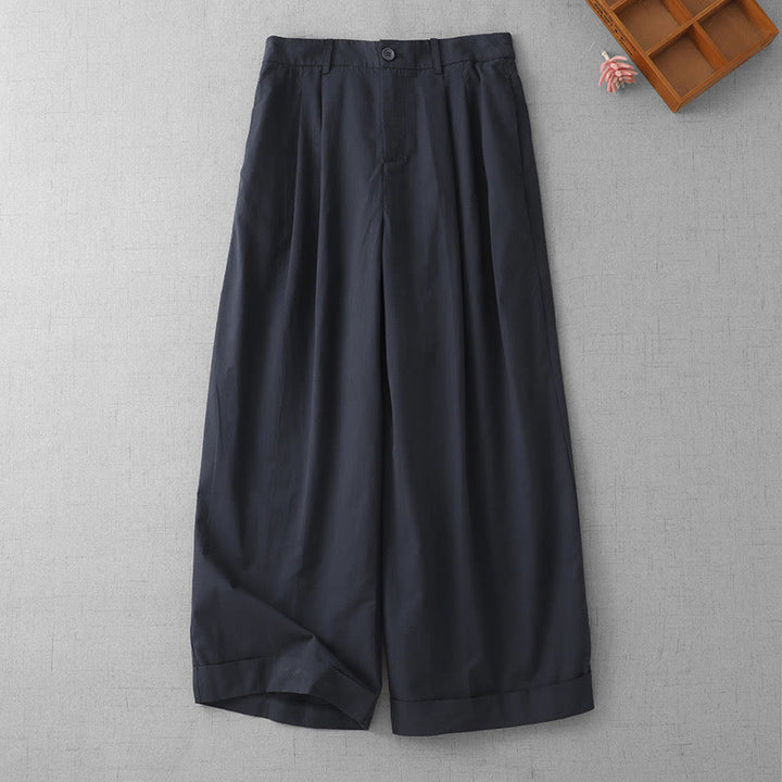 Pantalon Buddha Stones taille haute en polyester pour femme, coupe large, uni, avec poches, longueur 7-8 - Bleu nuit - US14，UK/AU18，EU46 (2XL) - image 1