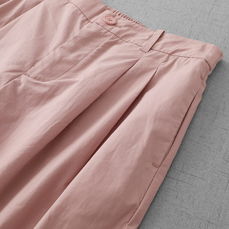 Pantalon Buddha Stones taille haute en polyester pour femme, coupe large, uni, avec poches, longueur 7-8 - image 7