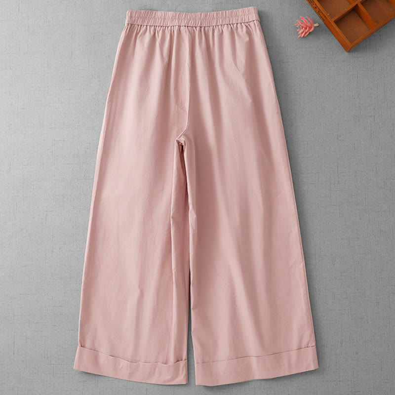 Pantalon Buddha Stones taille haute en polyester pour femme, coupe large, uni, avec poches, longueur 7-8 - image 7