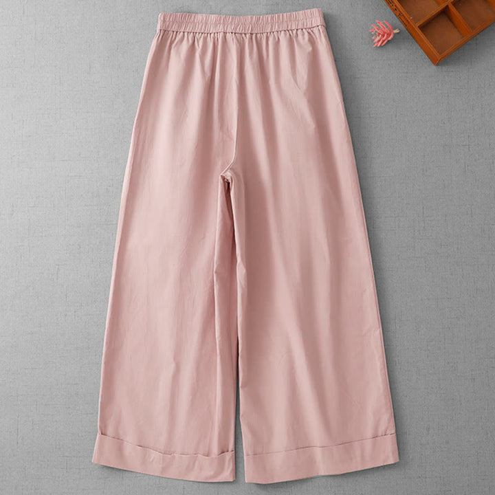 Pantalon Buddha Stones taille haute en polyester pour femme, coupe large, uni, avec poches, longueur 7-8 - image 7