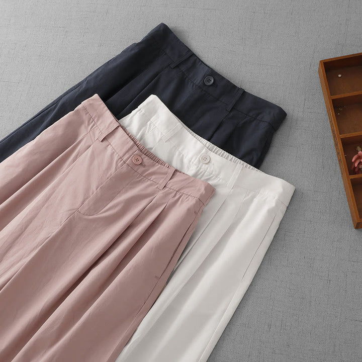 Pantalon Buddha Stones taille haute en polyester pour femme, coupe large, uni, avec poches, longueur 7-8 - image 19