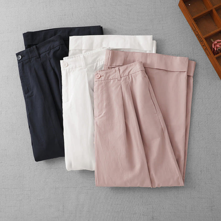 Pantalon Buddha Stones taille haute en polyester pour femme, coupe large, uni, avec poches, longueur 7-8 - image 20