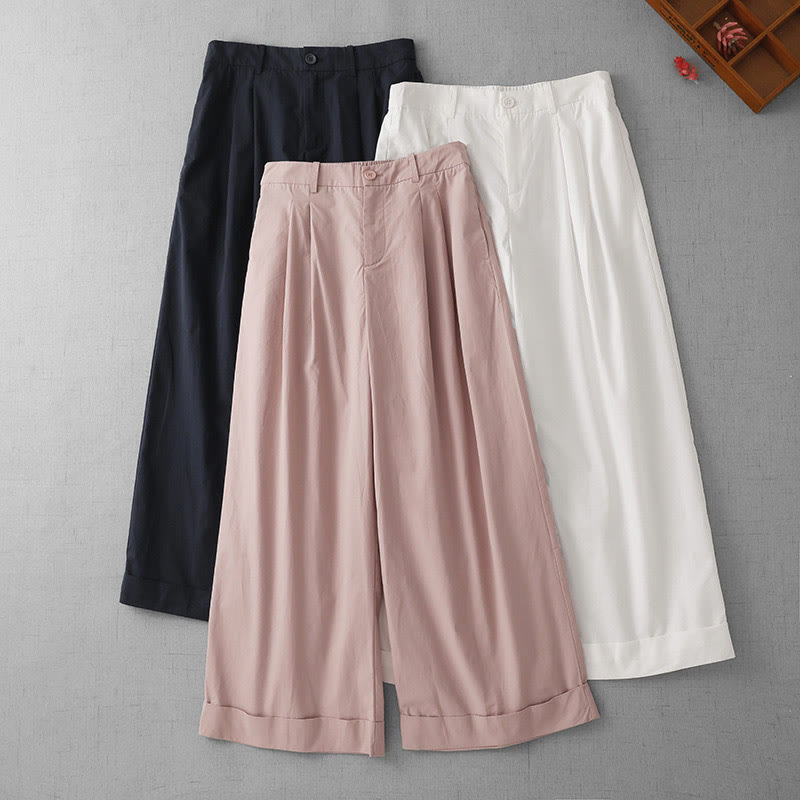 Pantalon Buddha Stones taille haute en polyester pour femme, coupe large, uni, avec poches, longueur 7-8 - image 19