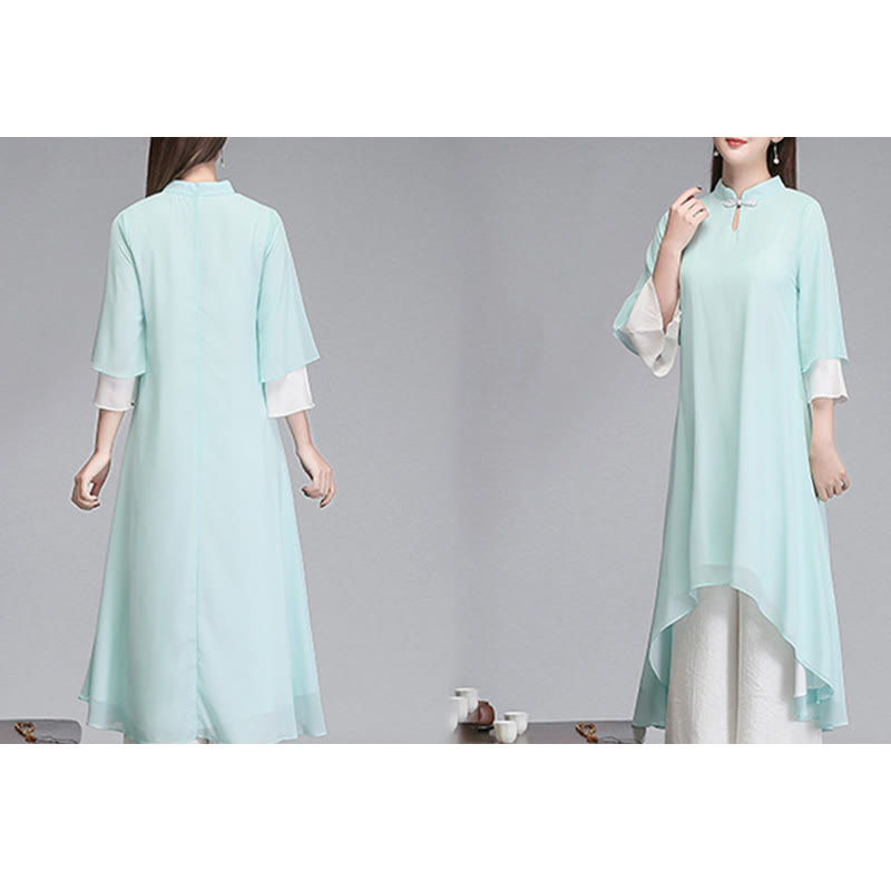 Robe chemise irrégulière en mousseline de soie à manches trois-quarts pour femme avec Buddha Stones, pantalon à jambe large, vêtements de méditation