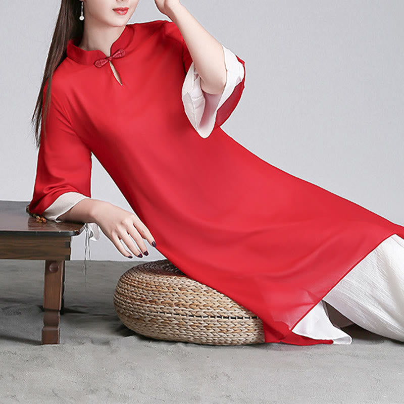 Robe chemise irrégulière en mousseline de soie à manches trois-quarts pour femme avec Buddha Stones, pantalon à jambe large, vêtements de méditation