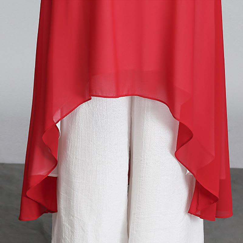 Robe chemise irrégulière en mousseline de soie à manches trois-quarts pour femme avec Buddha Stones, pantalon à jambe large, vêtements de méditation