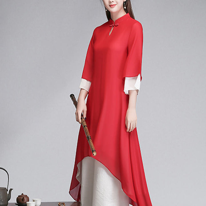 Robe chemise irrégulière en mousseline de soie à manches trois-quarts pour femme avec Buddha Stones, pantalon à jambe large, vêtements de méditation
