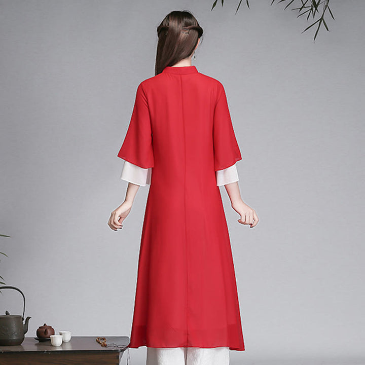 Robe chemise irrégulière en mousseline de soie à manches trois-quarts pour femme avec Buddha Stones, pantalon à jambe large, vêtements de méditation
