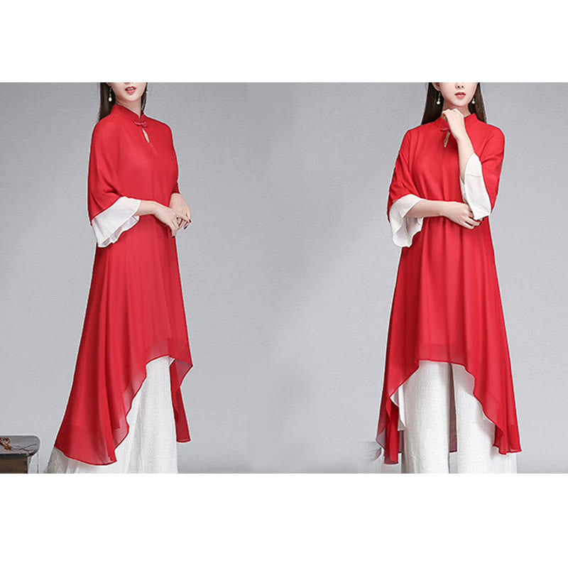 Robe chemise irrégulière en mousseline de soie à manches trois-quarts pour femme avec Buddha Stones, pantalon à jambe large, vêtements de méditation