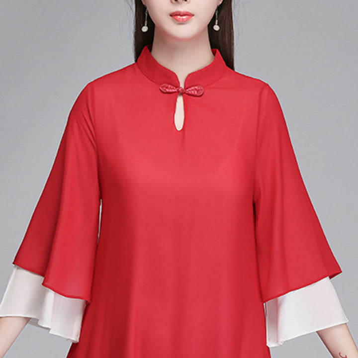 Robe chemise irrégulière en mousseline de soie à manches trois-quarts pour femme avec Buddha Stones, pantalon à jambe large, vêtements de méditation