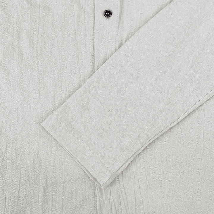 Chemise homme en lin à manches longues et capuche avec cordon de serrage et boutons, motif Buddha Stones, couleur unie - image 9
