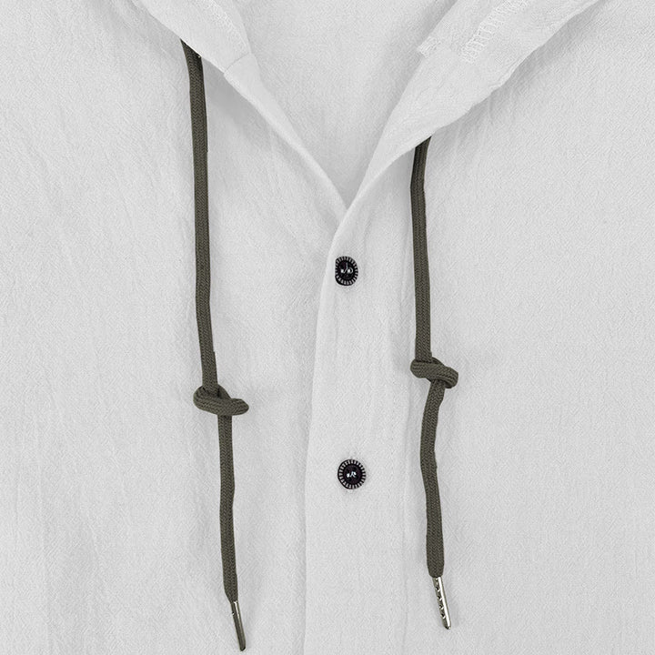 Chemise homme en lin à manches longues et capuche avec cordon de serrage et boutons, motif Buddha Stones, couleur unie - image 8