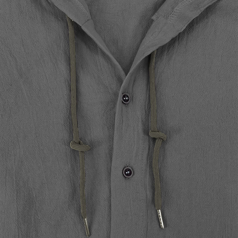 Chemise homme en lin à manches longues et capuche avec cordon de serrage et boutons, motif Buddha Stones, couleur unie - image 15