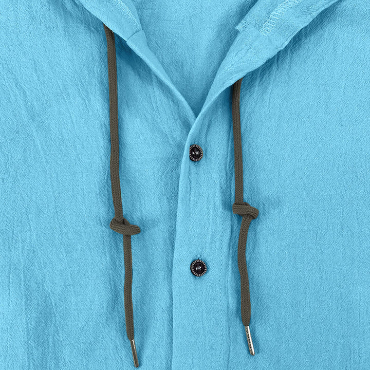Chemise homme en lin à manches longues et capuche avec cordon de serrage et boutons, motif Buddha Stones, couleur unie - image 22