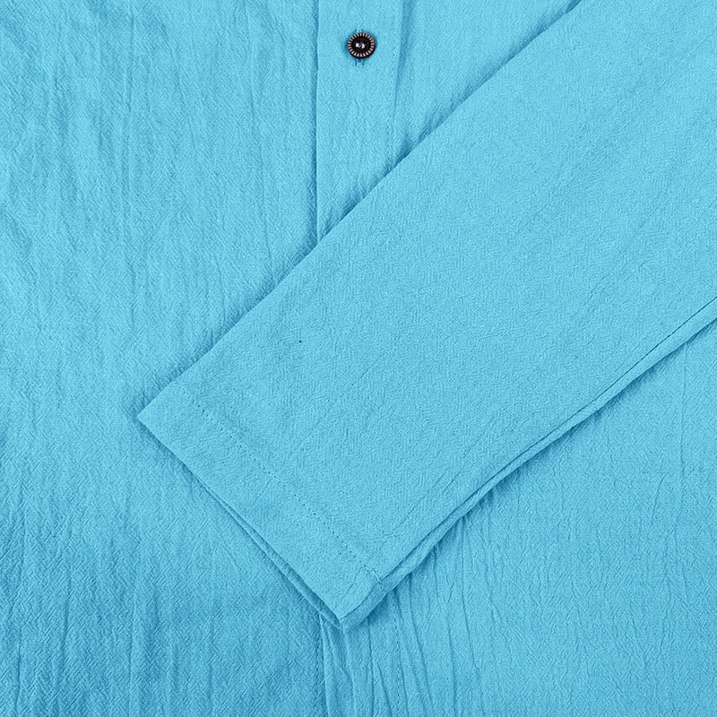Chemise homme en lin à manches longues et capuche avec cordon de serrage et boutons, motif Buddha Stones, couleur unie - image 23