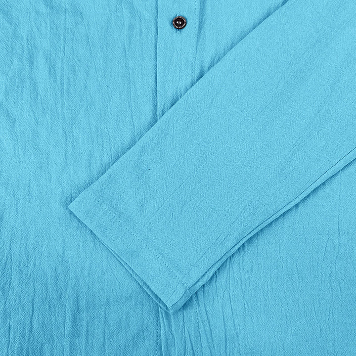 Chemise homme en lin à manches longues et capuche avec cordon de serrage et boutons, motif Buddha Stones, couleur unie - image 23