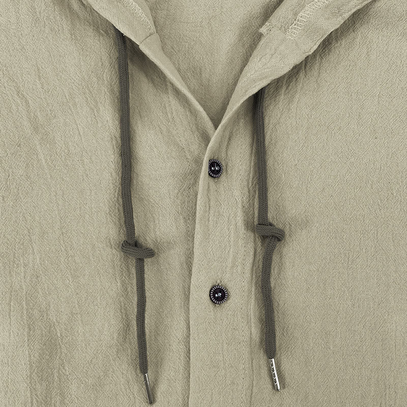 Chemise homme en lin à manches longues et capuche avec cordon de serrage et boutons, motif Buddha Stones, couleur unie - image 29