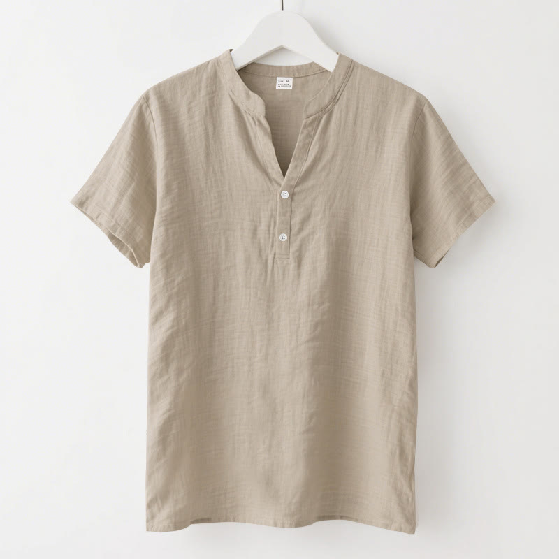 Chemise d'été en lin à manches courtes et demi-boutons pour homme Motif Buddha Stones - Blé - US/UK/AU46，EU56 (3XL) - image 13
