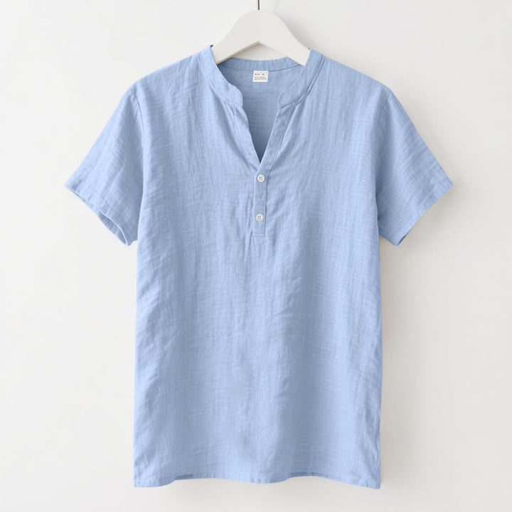 Chemise d'été en lin à manches courtes et demi-boutons pour homme Motif Buddha Stones - Bleu ciel clair - US/UK/AU46，EU56 (3XL) - image 18