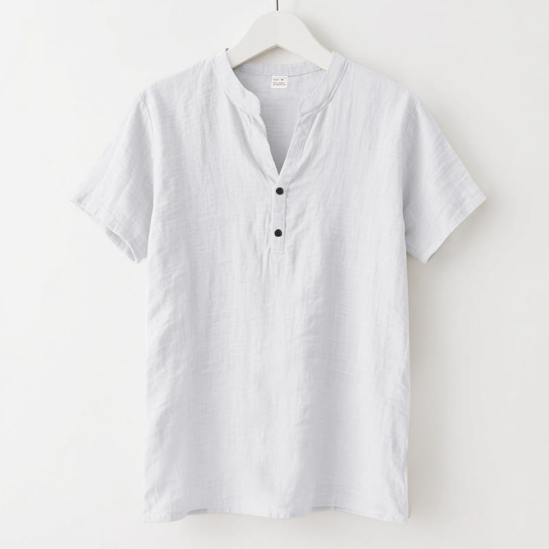 Chemise d'été en lin à manches courtes et demi-boutons pour homme Motif Buddha Stones - Blanc - US/UK/AU46，EU56 (3XL) - image 6