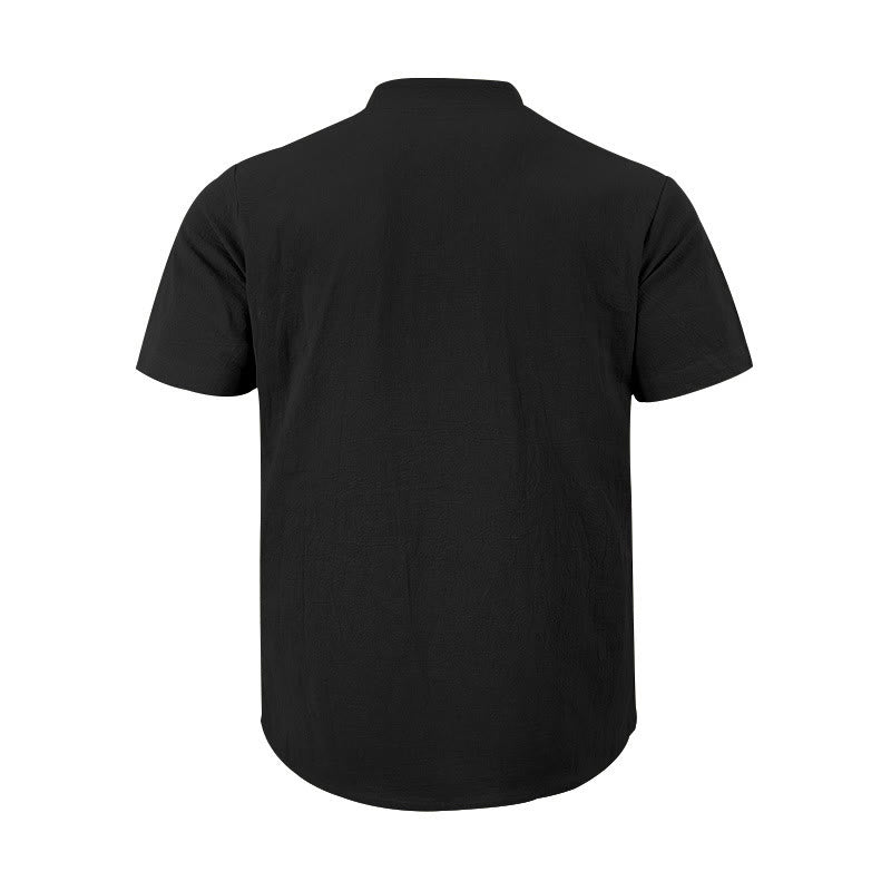 Chemise d'été en lin à manches courtes et demi-boutons pour homme Motif Buddha Stones - image 2