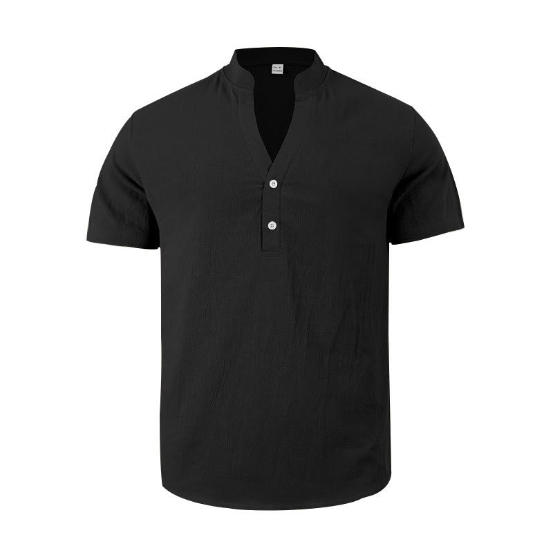 Chemise d'été en lin à manches courtes et demi-boutons pour homme Motif Buddha Stones - image 1