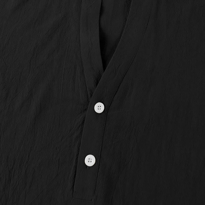 Chemise d'été en lin à manches courtes et demi-boutons pour homme Motif Buddha Stones - image 3