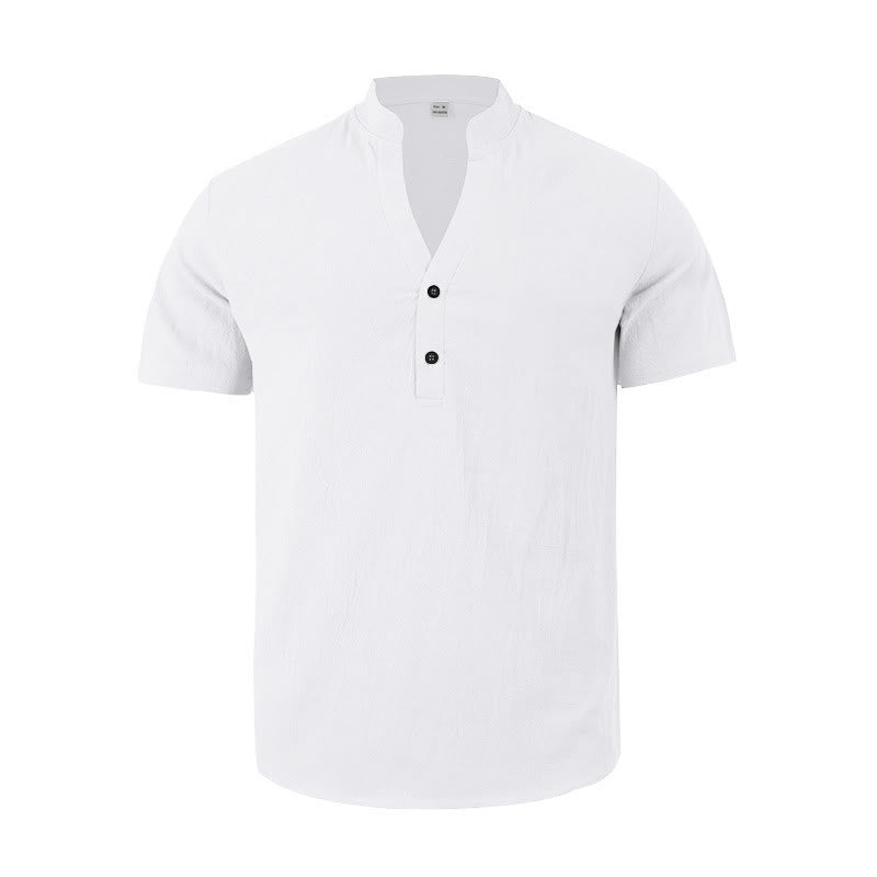 Chemise d'été en lin à manches courtes et demi-boutons pour homme Motif Buddha Stones - image 7